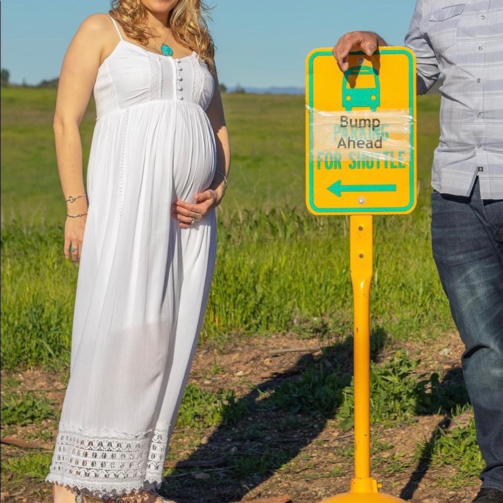 Maternity white crochet dress